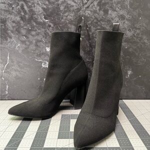 Steve Madden Sleek Black Heeled Sock Booties with Pointed Toe